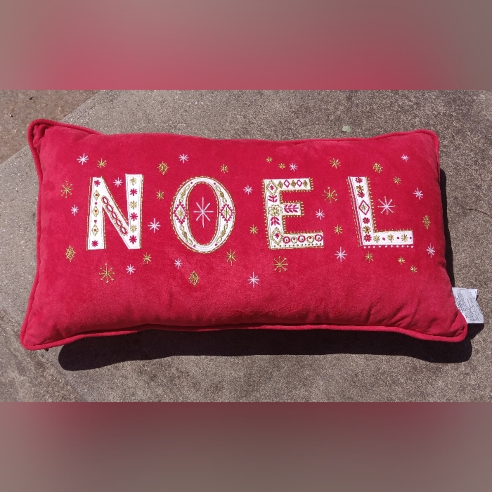 Hallmark Decorative Christmas Pillow Red Noel Snowflakes